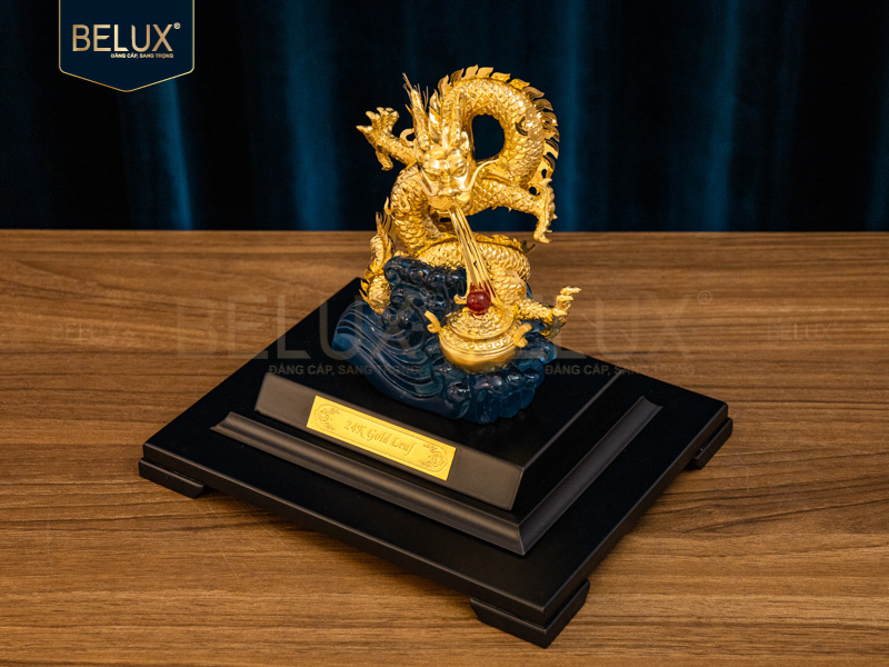 Tượng rồng nhả ngọc dát vàng 24k-21x16x24cm